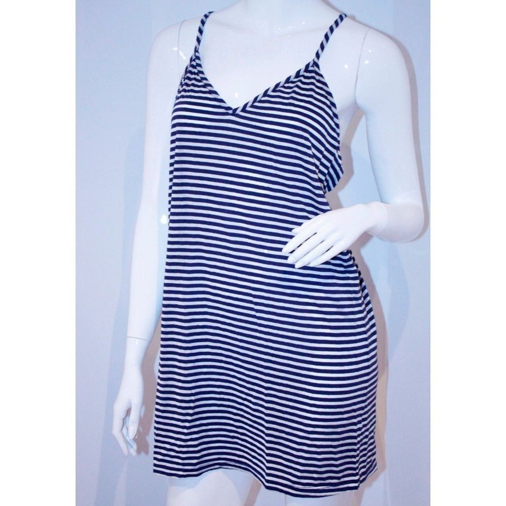 FLUXUS Racerback TANK Striped BLUE White LONG Top Made in USA M